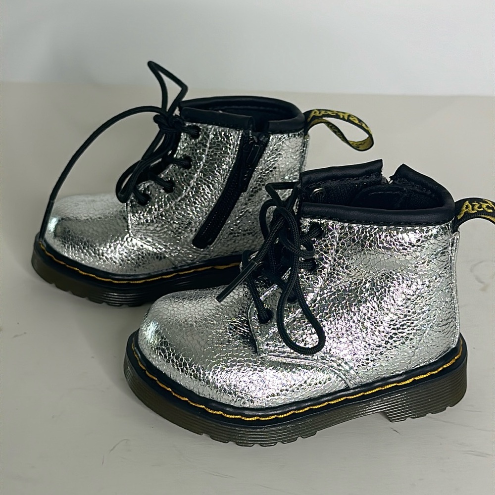Dr Martens 1460 Brooklee Silver Cracked Metallic 4 US Boot